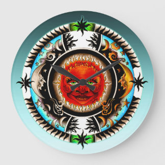 Tecknad Sol Måne Teckning Stor Klocka