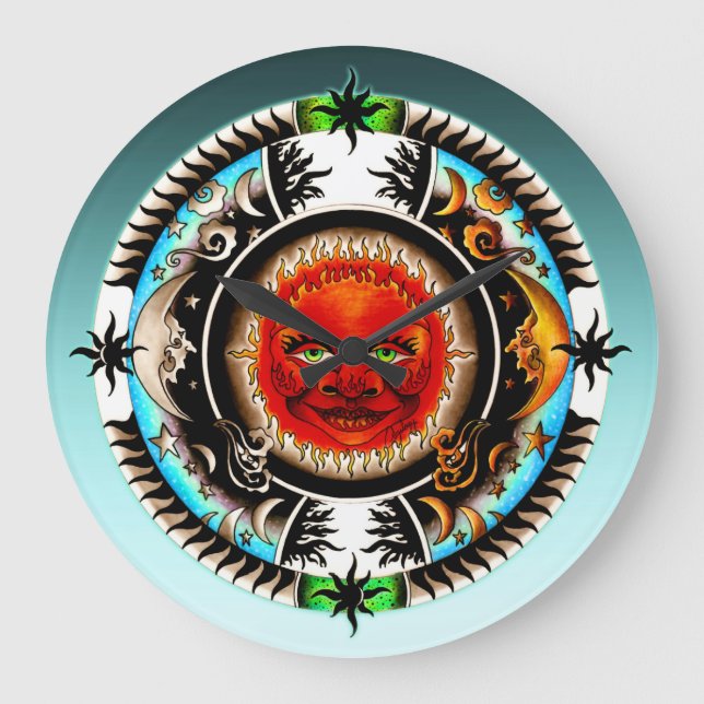 Tecknad Sol Måne Teckning Stor Klocka (Framsida)