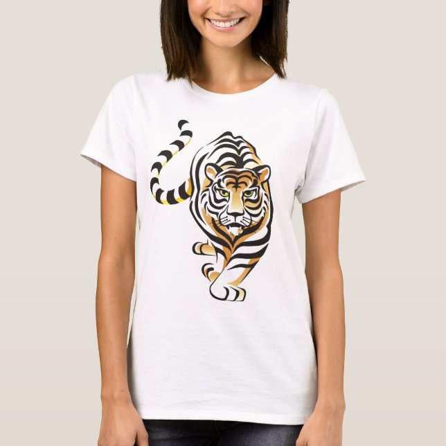 Tecknad som går tigerkvinna T-tröja T-shirt (Framsida)