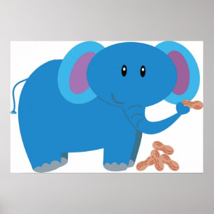 Tecknad söt baby-elefant med jordnöt poster