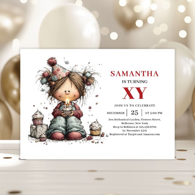 Tecknad söt liten flicka lekfull födelsedagsinbjud inbjudningar (Cartoon Cute Little Girl Playful Birthday Invitation

)