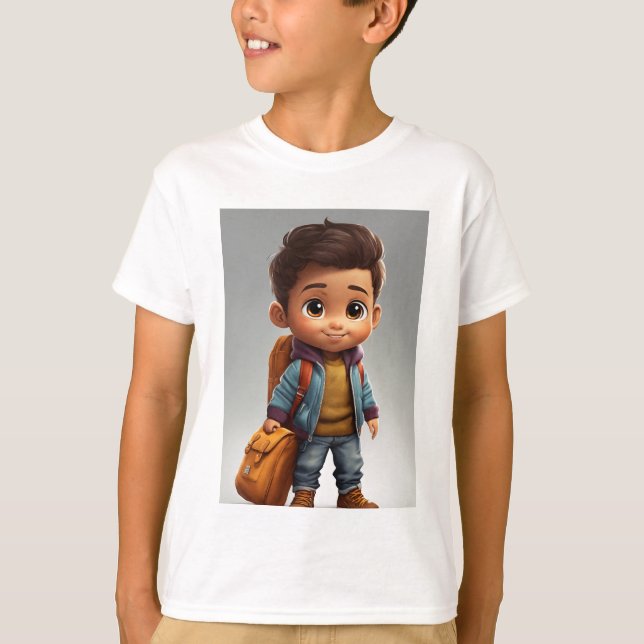 Tecknad, söt liten latinopojke som har sliten klum t shirt (Framsida)