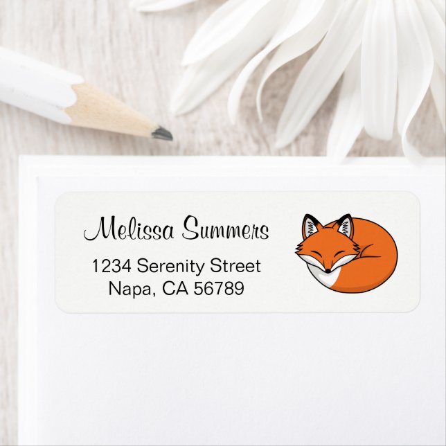 Tecknad sovande räv returadress etikett (Insitu)