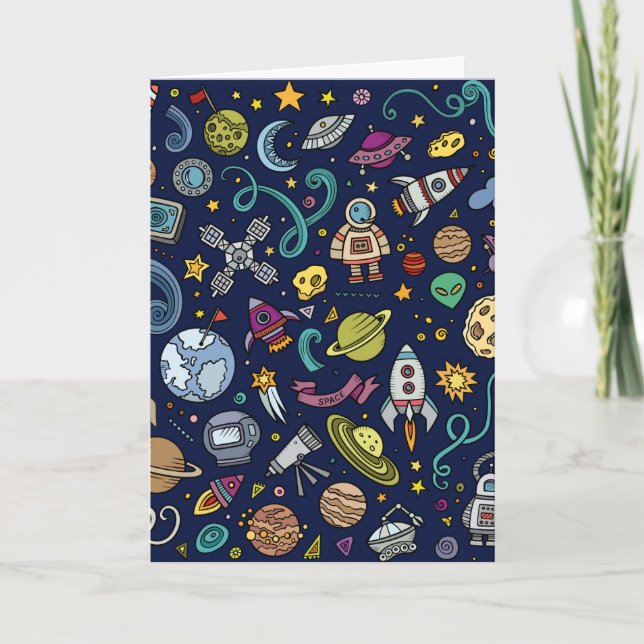 Tecknad Space Explorer - barntema för födelsedagar Kort (Framsida)