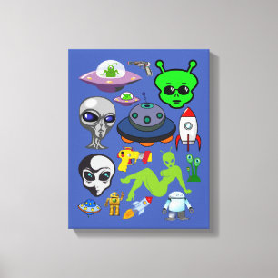 Tecknad Space Utomjordingars Grays UFO Art Collage Canvastryck