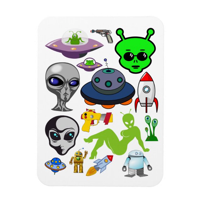Tecknad Space Utomjordingars Grays UFO Art Collage Magnet (Vertikal)