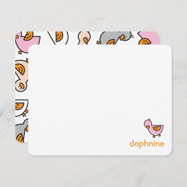 Tecknad Spelande Rosa Ankor Ducklings Flicka Tack Kort (Fram/baksida)