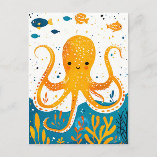 Tecknad Spelar upp oktopus med färglös fisk Vykort