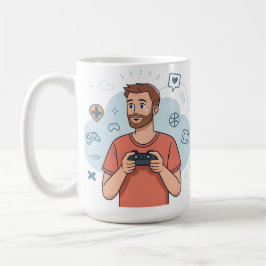 Tecknad spelarfigur illustration kaffemugg