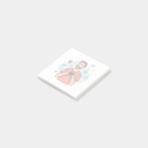 Tecknad spelarfigur illustration post-it block
