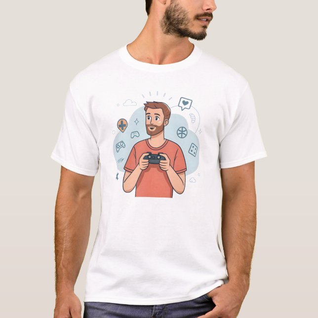 Tecknad spelarfigur illustration t shirt (Framsida)