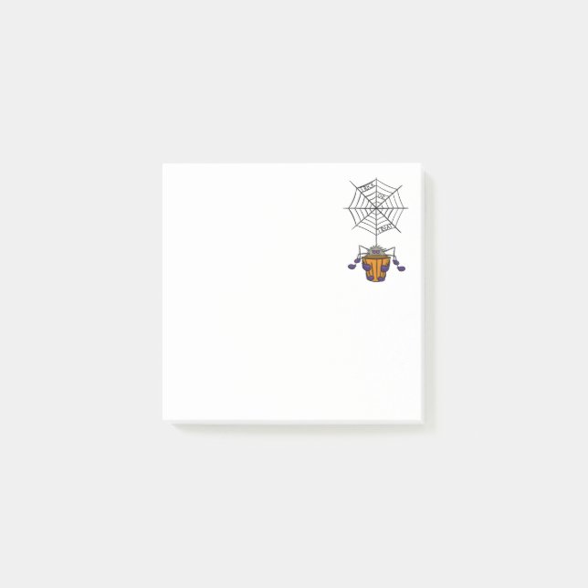 Tecknad Spider hängande från Webben-hållare Bucket Post-it Block (Framsida)