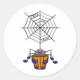 Tecknad Spider hängande från Webben-hållare Bucket Runt Klistermärke