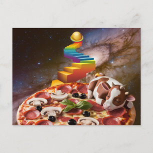 Tecknad Spipande kon på ett Pizza Vykort