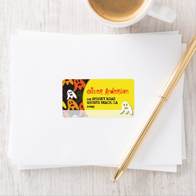Tecknad Spooky Spöken Barn Halloween Adress Adressetikett (Insitu)