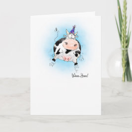 Tecknad Springy Cow Woo-Hoo Birthday Kort