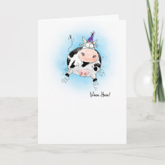 Tecknad Springy Cow Woo-Hoo Birthday Kort