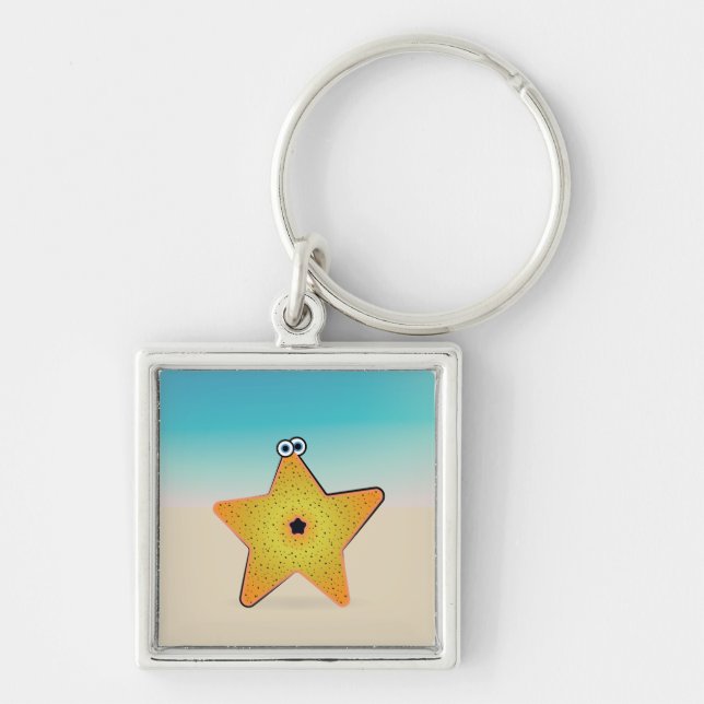 Tecknad Starfish Fyrkantig Silverfärgad Nyckelring (Framsidan)