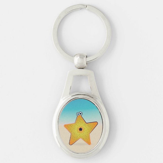 Tecknad Starfish Ovalt Silverfärgad Nyckelring (Framsidan)