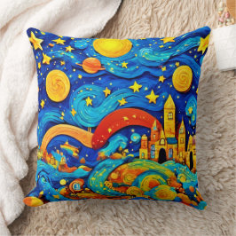 Tecknad Starry Night Art Kudde
