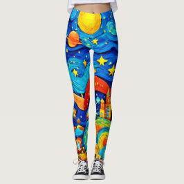 Tecknad Starry Night Art Leggings