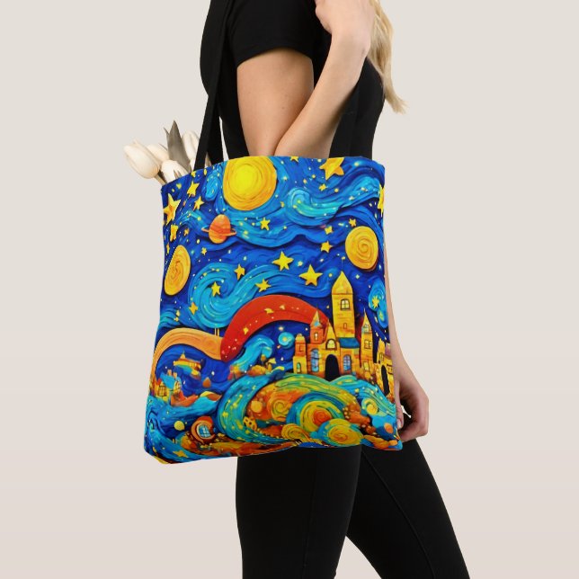 Tecknad Starry Night Art Tygkasse (Närbild)