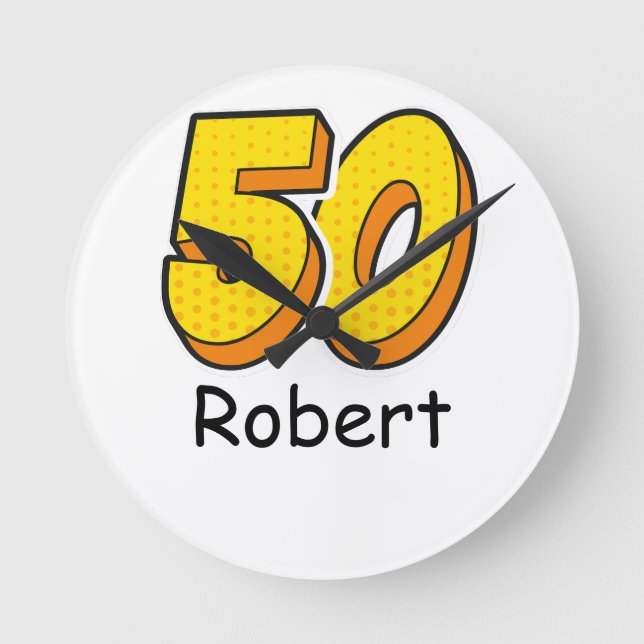 Tecknad Stil 50:e födelsedag Golfer Gift - Funny Rund Klocka (Framsida)