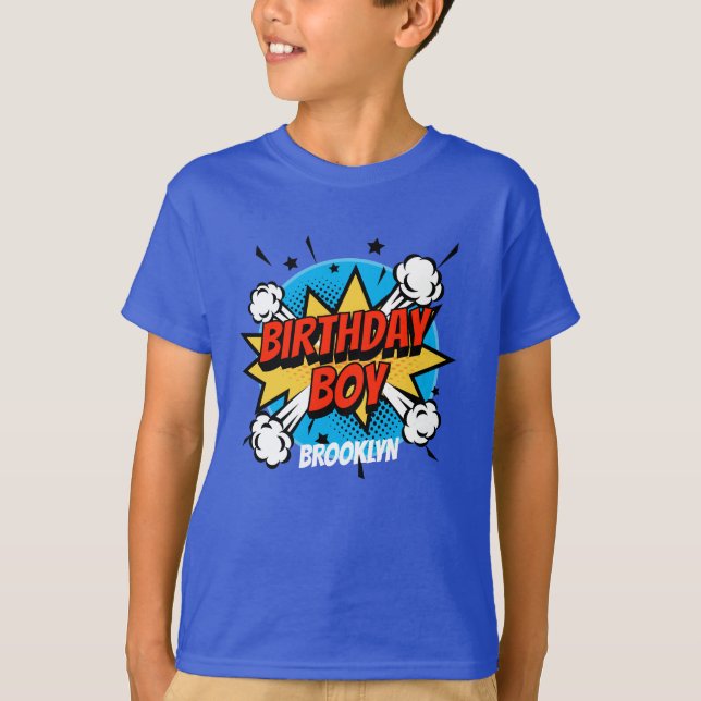 Tecknad stil Birthday Boy typography stänk T Shirt (Framsida)