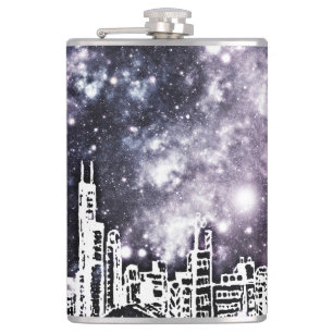 Tecknad Stil Black & White City Skyline Galaxy Fickplunta