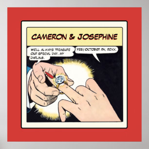 Tecknad Stil Bling Ring Bröllop Red Poster