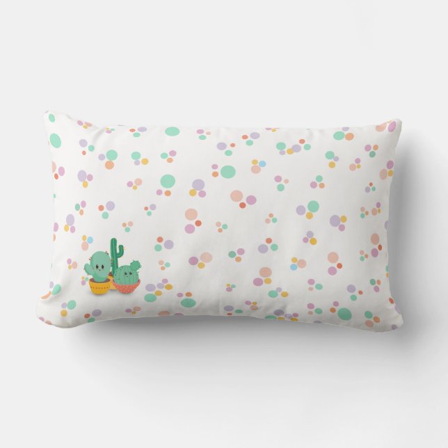 Tecknad-Stil Cacti flerfärgat Polka dots Lumbarkudde (Framsida)