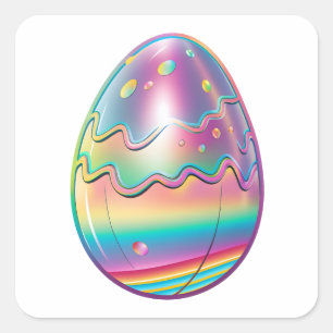 Tecknad Stil Colorful Påsk Holografisk ägg Fyrkantigt Klistermärke