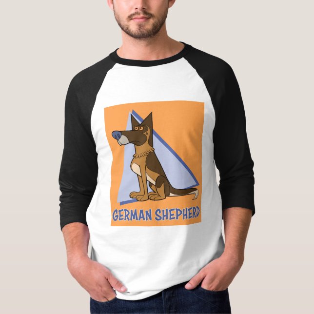 Tecknad Stil German Shepherd Hund T Shirt (Framsida)