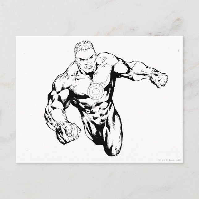 Tecknad stil - Green Lantern, svart och vitt Vykort (Framsida)