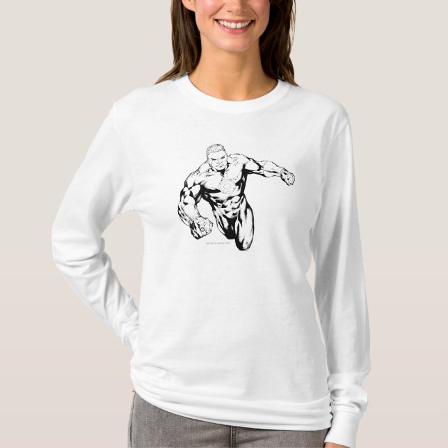 Tecknad Stil - Grönt Lantern, Svartvitt Tee Shirt (Framsida)