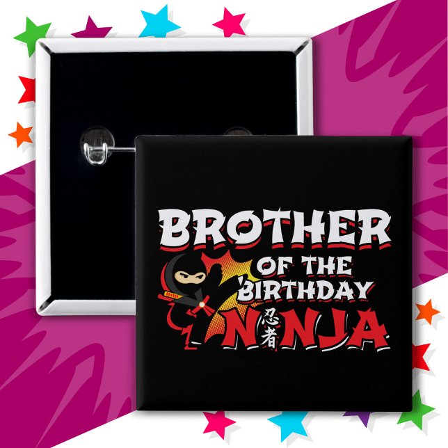 Tecknad Stil Party Brother vid Birthday Ninja Knapp (Skapare uppladdad)