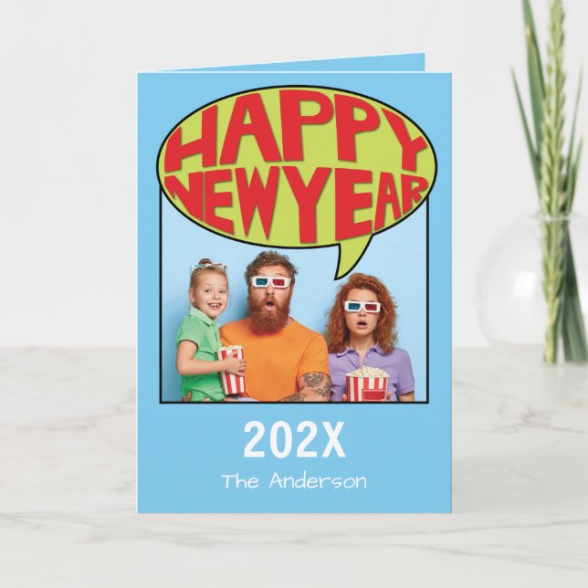 Tecknad Stil Personlig Photo Gott nytt år Card Tack Kort (Framsida)