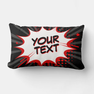 Tecknad Stil Pop Art Retro Black Grått Red DIN TE Lumbarkudde