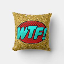 Tecknad Stil Pop Art Retro Blue Aqua Red Guld WTF