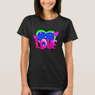 Tecknad Stil Pop Art Retro Blue Grönt Rosa KÄRLEK T Shirt