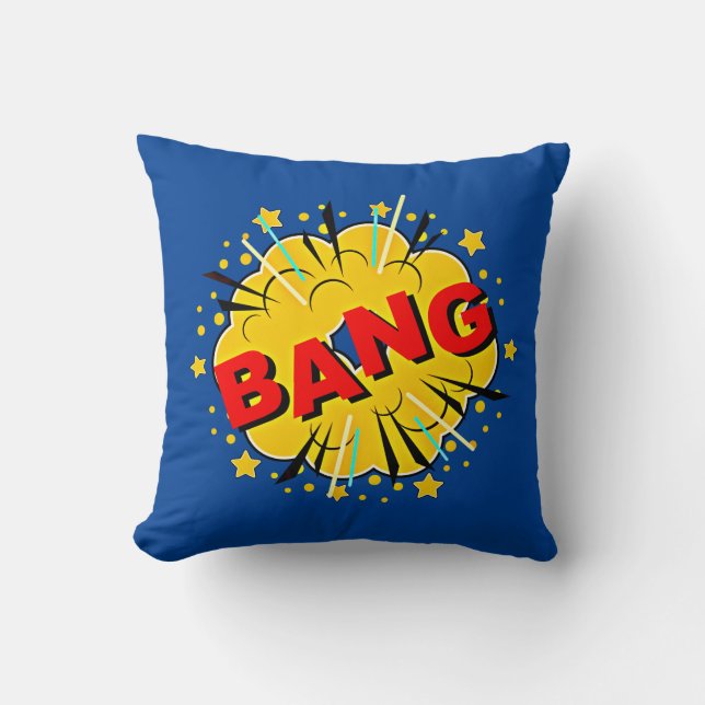 Tecknad Stil Pop Art Retro Blue Gult Red BANG Kudde (Framsida)