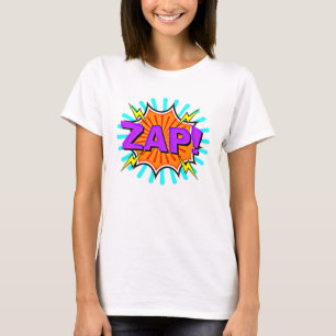 Tecknad Stil Pop Art Retro Blue Lila Orange ZAP T Shirt