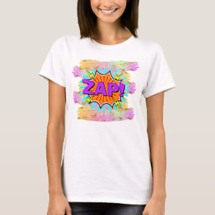 Tecknad Stil Pop Art Retro Blue Lila Orange ZAP T Shirt