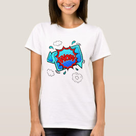 Tecknad Stil Pop Art Retro Blue Red WOW T-Shirt