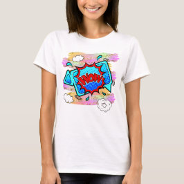 Tecknad Stil Pop Art Retro Blue Red WOW T-Shirt