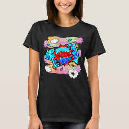 Tecknad Stil Pop Art Retro Blue Red WOW T-Shirt