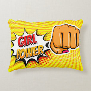 Tecknad Stil Pop Art Retro Gult Girl Power Prydnadskudde