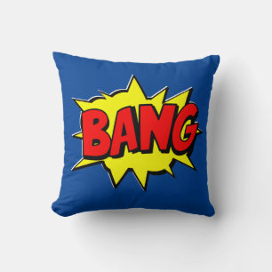 Tecknad Stil Pop Art Retro Gult Red Blue BANG Kudde