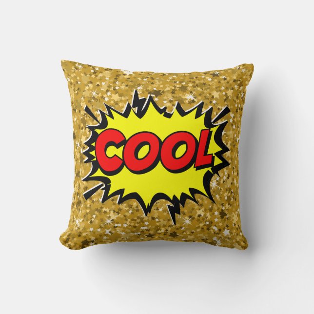 Tecknad Stil Pop Art Retro Gult Red Guld COOLA Kudde (Framsida)