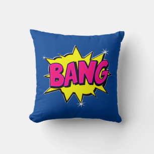 Tecknad Stil Pop Art Retro Gult Rosa Blue BANG Kudde